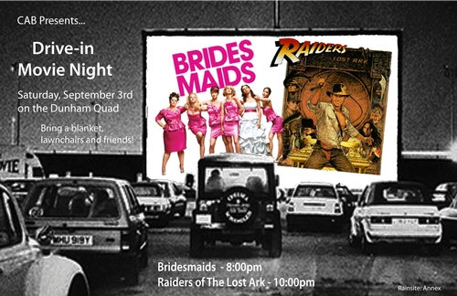 Cab Movies and Special Events - Drive-in Movie Night with Bridesmaids & Indiana Jones Poster 9/3